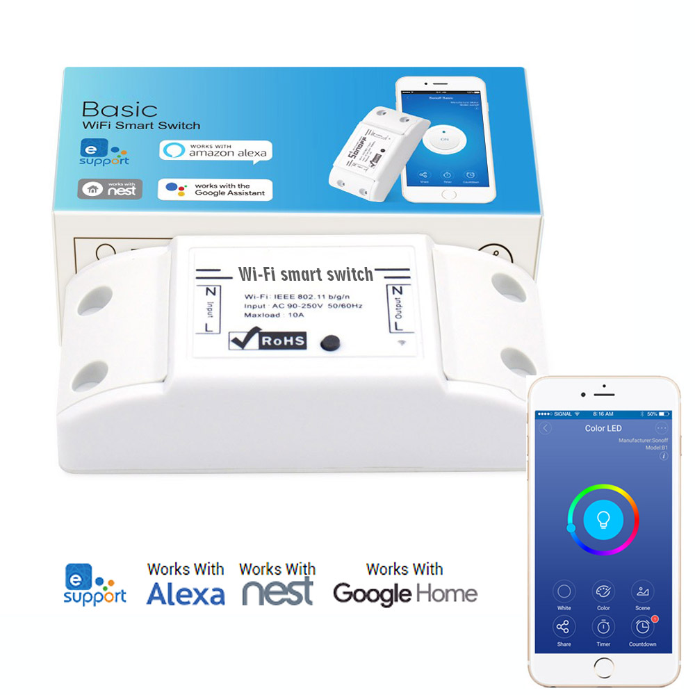 AC90-250V 10A WiFi Wireless Switch Works perfectly with Amazon Alexa, Google Assistant, IFTTT, Google Nest + IP66 Waterproof Case For Smart Home